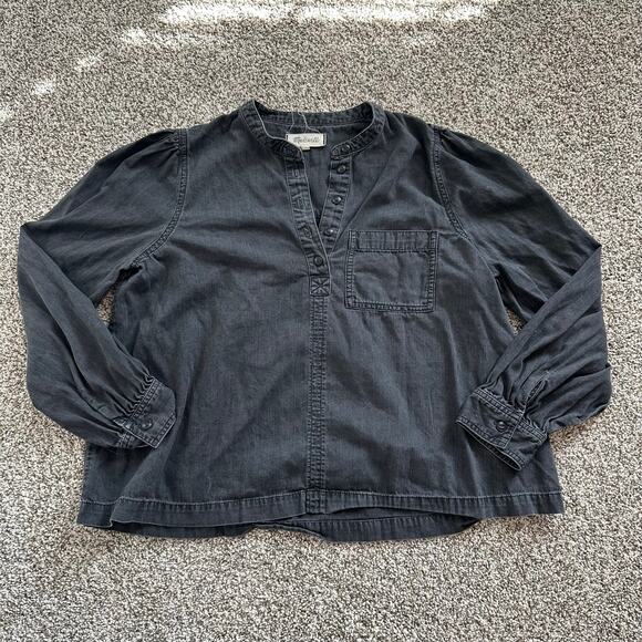 Madewell charcoal gray long sleeve half-button top size M - Picture 5 of 10